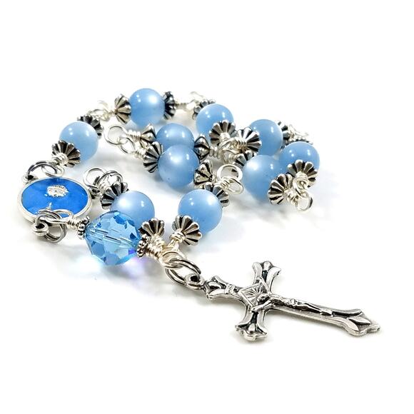 Holy Communion Chalice Blue Rosary, One Decade Rosary, Unbreakable Wire Wrapped - Picture 1 of 10